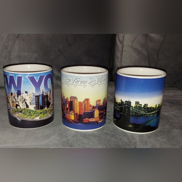 VINTAGE NEW YORK CITY 3 COFFE MUGS BUNDLE MANHATTAN SKYLINES & WATERFRONTS NWOT - Picture 2 of 7